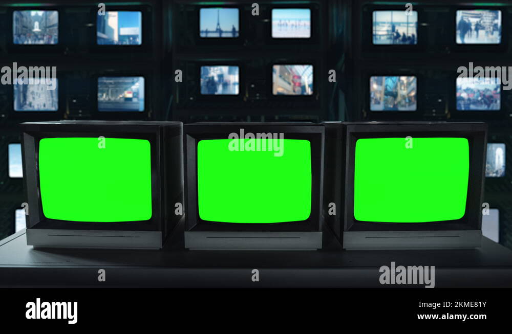 CCTV Security Cameras Green Screen Multiple Monitors Stock Video