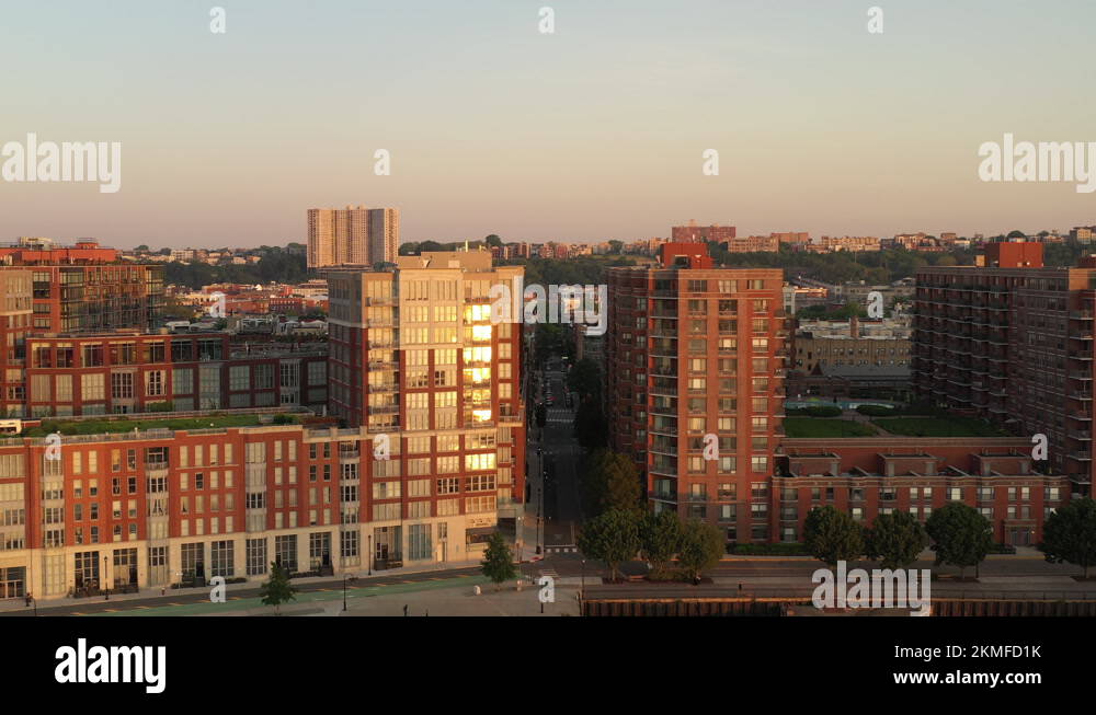 An aerial view of apartment buildings in New Jersey with the sun shining Stock Video Footage Alamy
