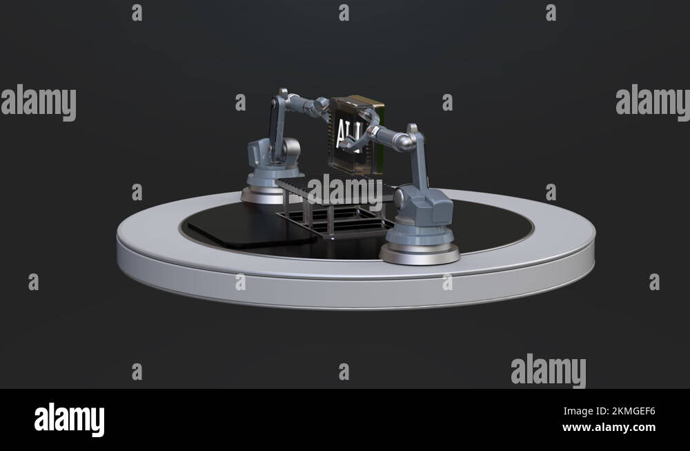 Two robotic arms are manufacturing artificial intelligence chips. 4k ...