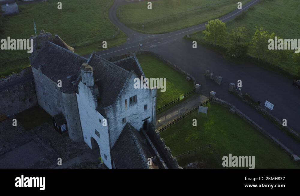 Parke's Castle, Dromahair, Leitrim, Ireland, June 2021. Drone slowly