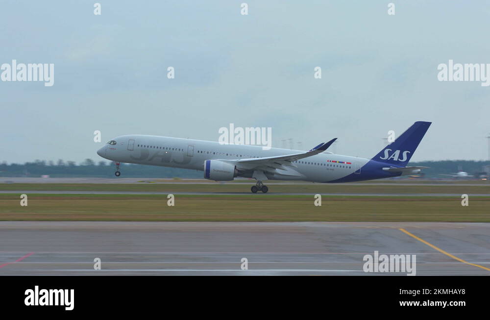 airplane sas airbus a350 rotate taking off oslo airport norway Stock