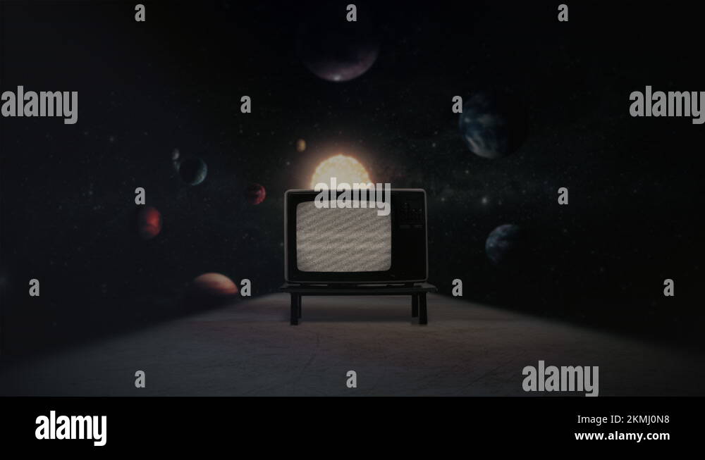 Solar System TV Green Screen Interference Zoom In Vintage Television