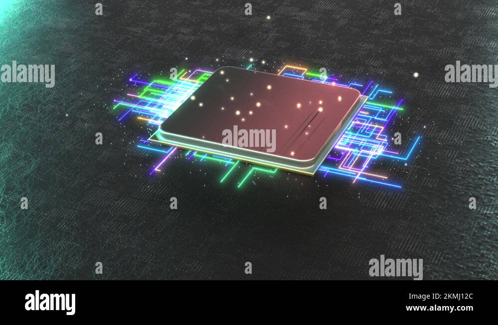3D Rendered Animation, Cpu Processor Unit On A Motherboard - New ...