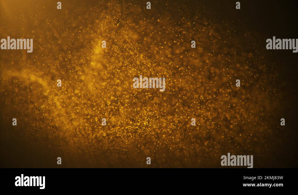 Particles of abstract gold dust in air. Golden glitter floating dust