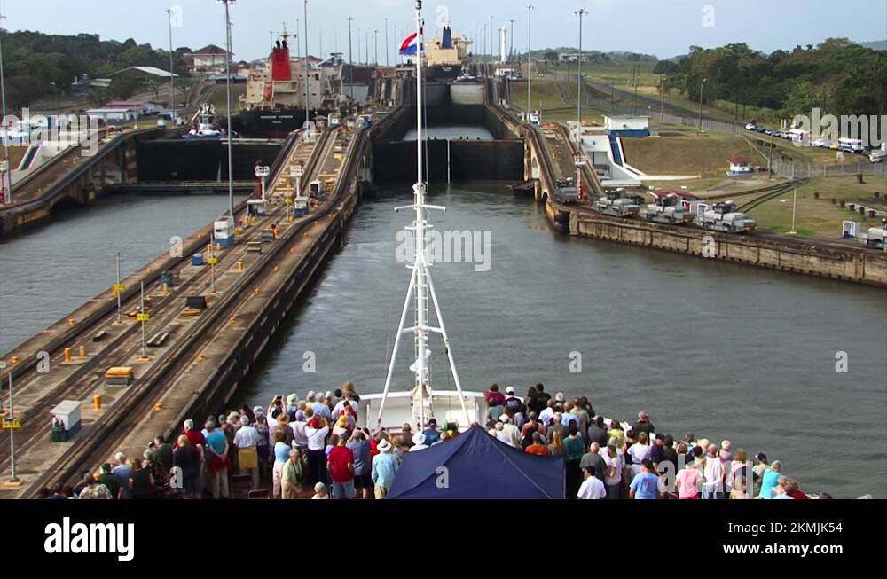 Cruise ship entering the Gatun Locks at Panama Canal Stock Video ...