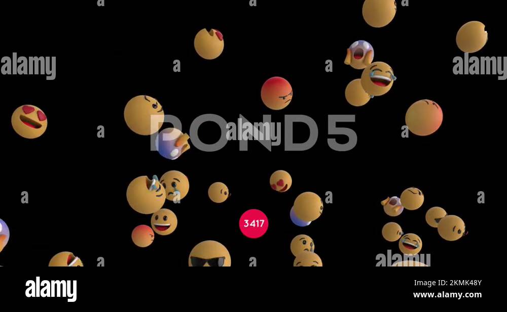 Increasing numbers on round red banner over multiple face emojis