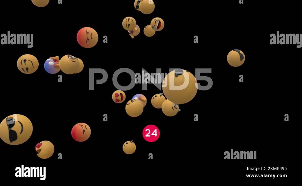 Increasing numbers on round red banner over multiple face emojis