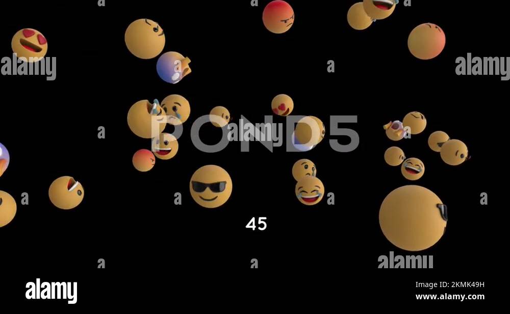 Increasing numbers on round red banner over multiple face emojis