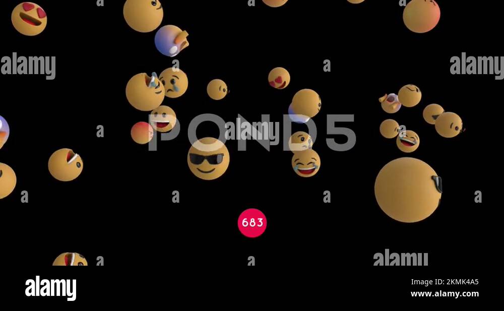 Increasing numbers on round red banner over multiple face emojis