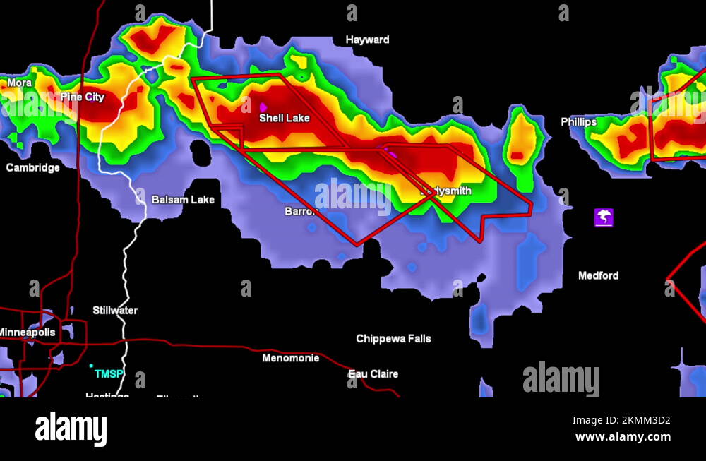 Thunderstorms with tornado warning and lightning on severe weather