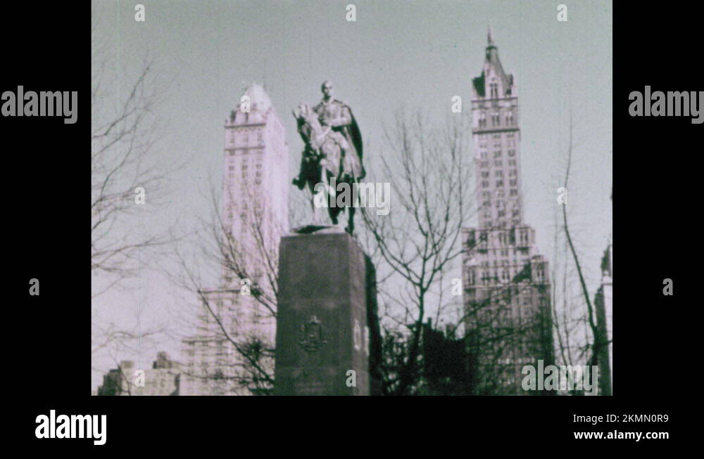 1960s Statue of Simón Bolívar in New York City. Children approach