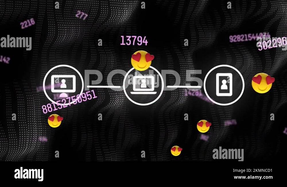 Multiple heart eyes face emojis floating and changing numbers against