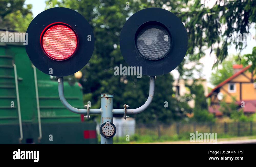 Traffic light flashing red lights. Railway traffic light that prohibits