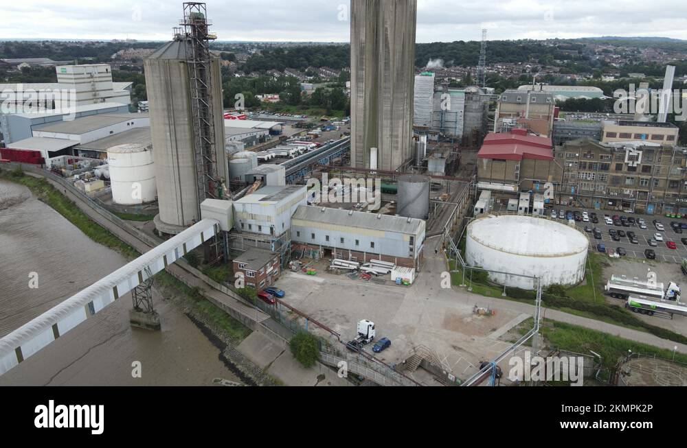 Hanson Readymixed Concrete site Erith Kent UK rising crane drone
