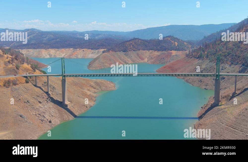 2021 disturbing aerial over drought stricken California Lake Oroville
