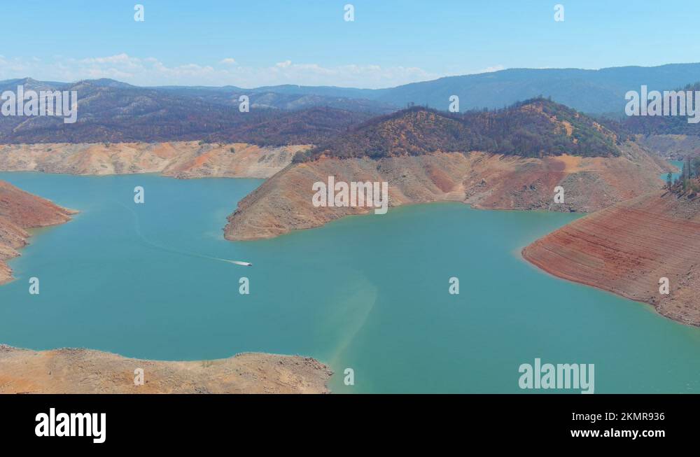 2021 disturbing aerial over drought stricken California Lake Oroville