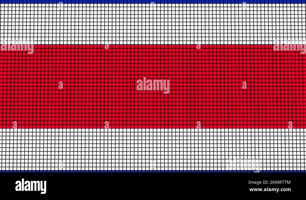 Costa Rica Flag animated in pixel grid style technology background