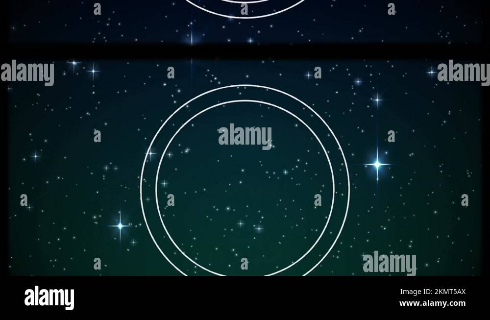 Animation of circular scope and slipping frame over glowing stars on