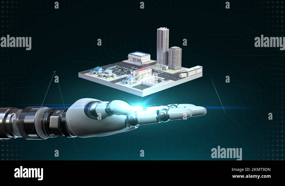 Robot spread hands. Smart parking, Electric vehicles charging in smart