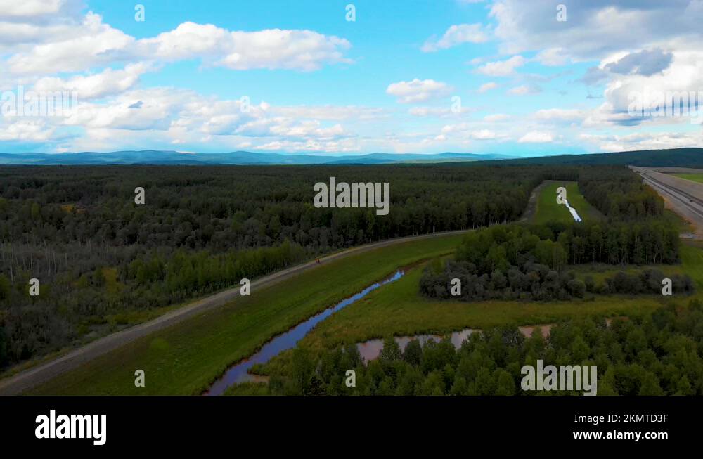 4K Drone Video of Tanana River Levee and Chena River near Fort