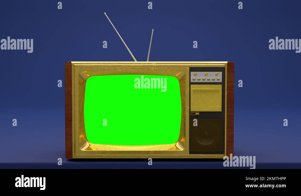 Old Gold TV Turn ON and OFF with glitch and bad signal Green Screen 4k