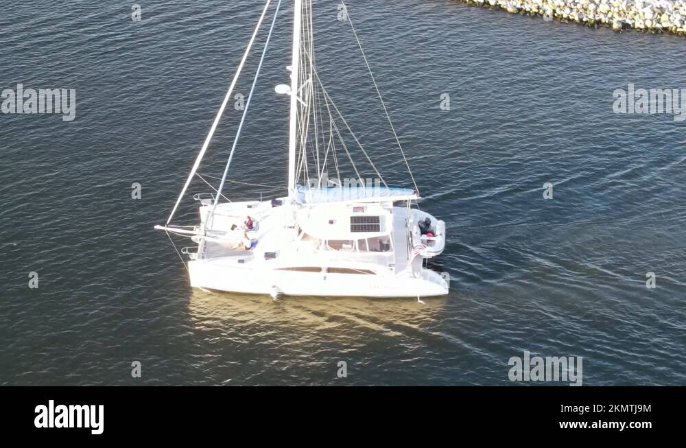 Tourists On Catamaran Boat Sailing At Lake Pontchartrain In New Orleans