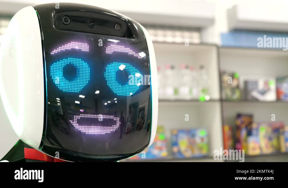 The robot shows emotions. Artificial Intelligence. Modern robotics