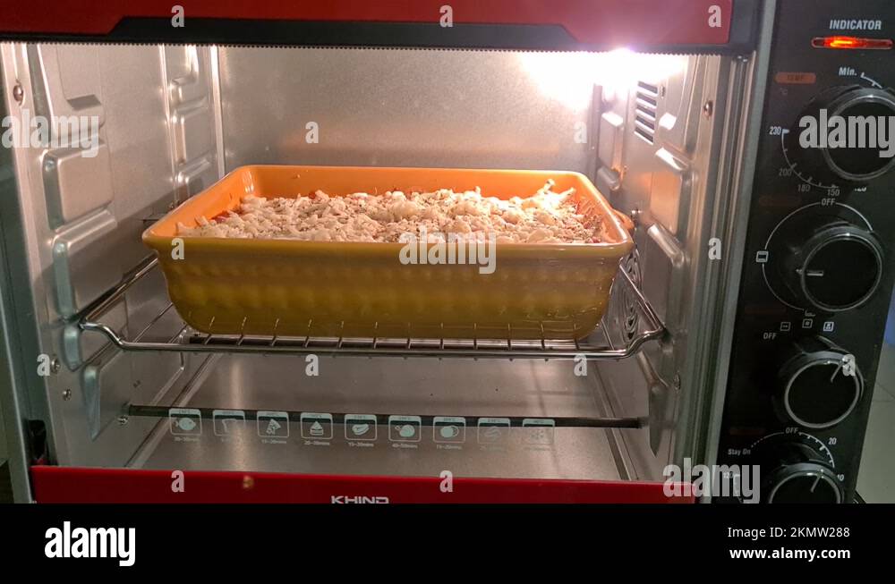 Lasagna With Lots Of Cheese Being Baked In Mini Oven Stock Video
