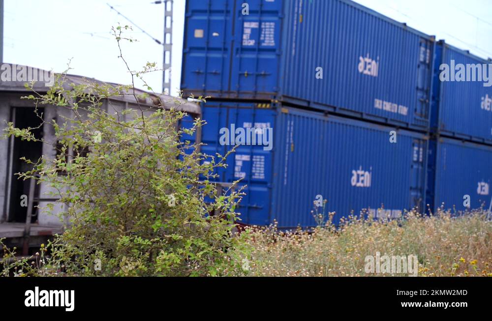 Cargo train, Railway freight train of cargo shipping containers passing