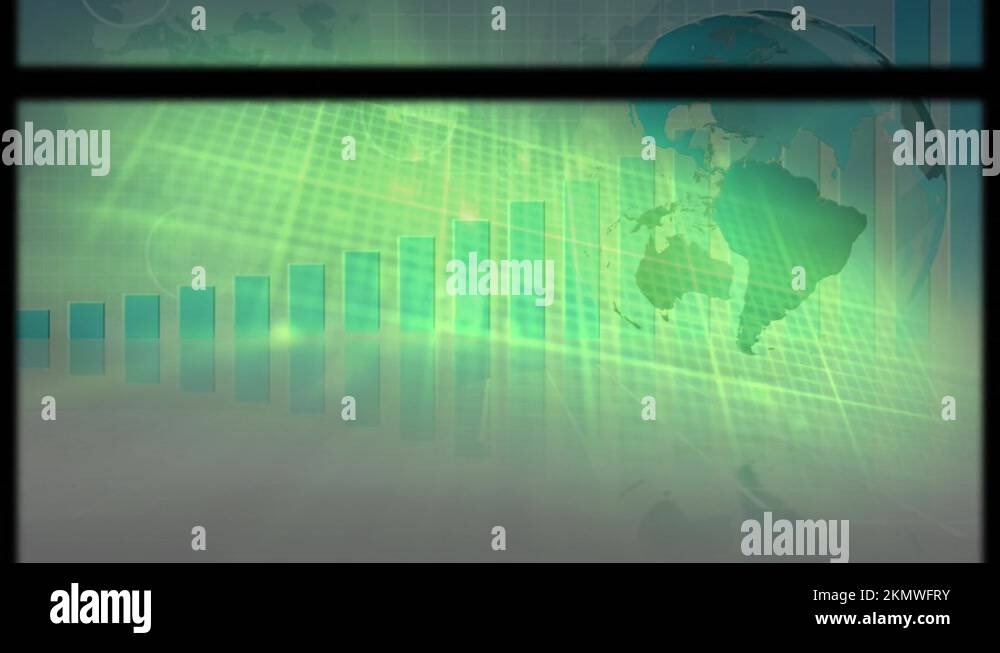 Animation of circular scope and slipping frame over over graph, globe