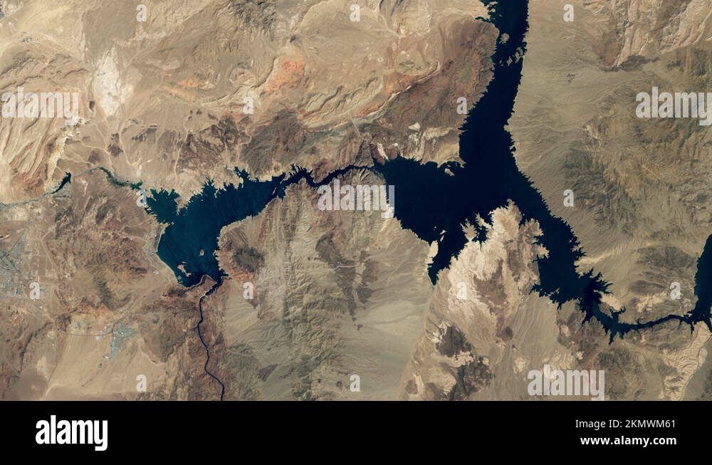 Lake Mead drying time lapse, aerial satellite view Stock Video Footage