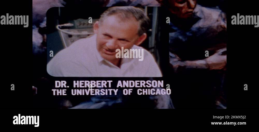 1960s Dr. Herbert Anderson speaking over painting of workers then Dr