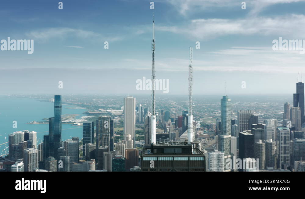 Close up on the TV and radio antennas on John Hancock Center building