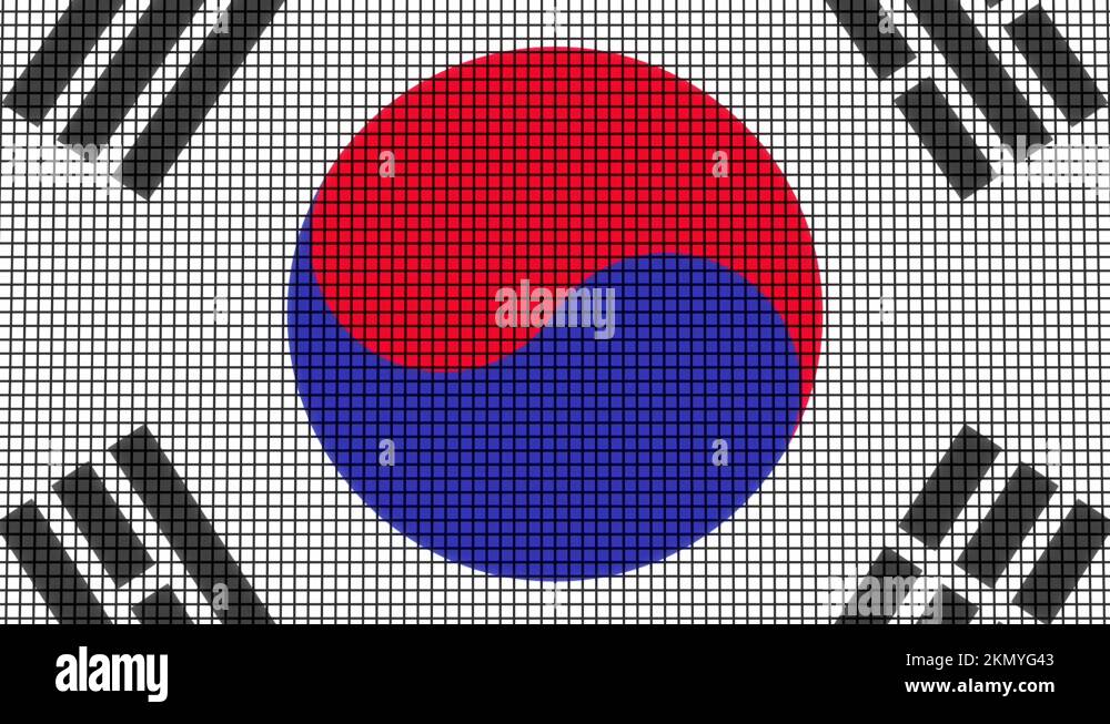 South Korea Flag animated in pixel grid style technology background