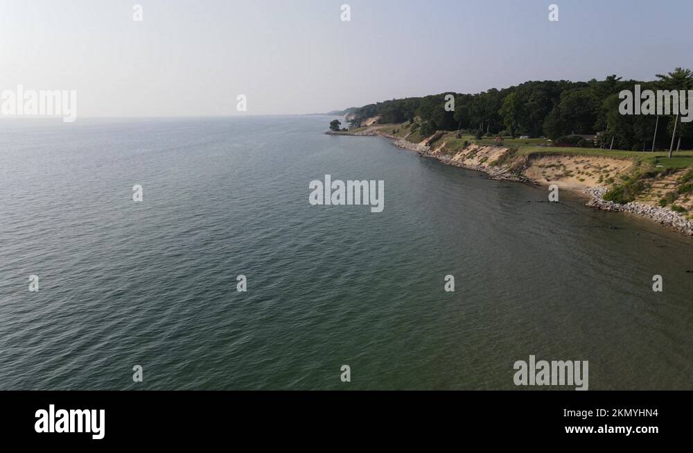 River Rise Line Rise Line track from the air of the reinforced erosion barriers on Lake ...