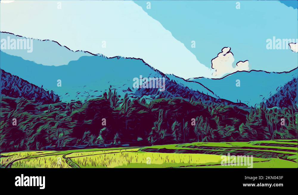 Plant forest Landscape Loop background with blue summer sky and tree ...