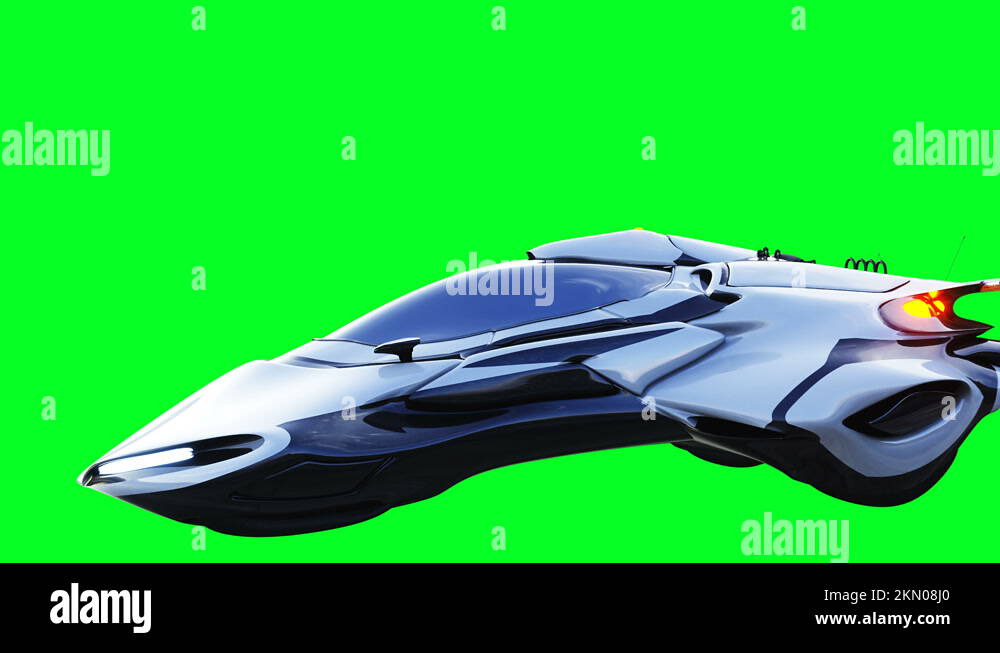 Futuristic sci fi flying car. Realistic 4k green screen animation ...