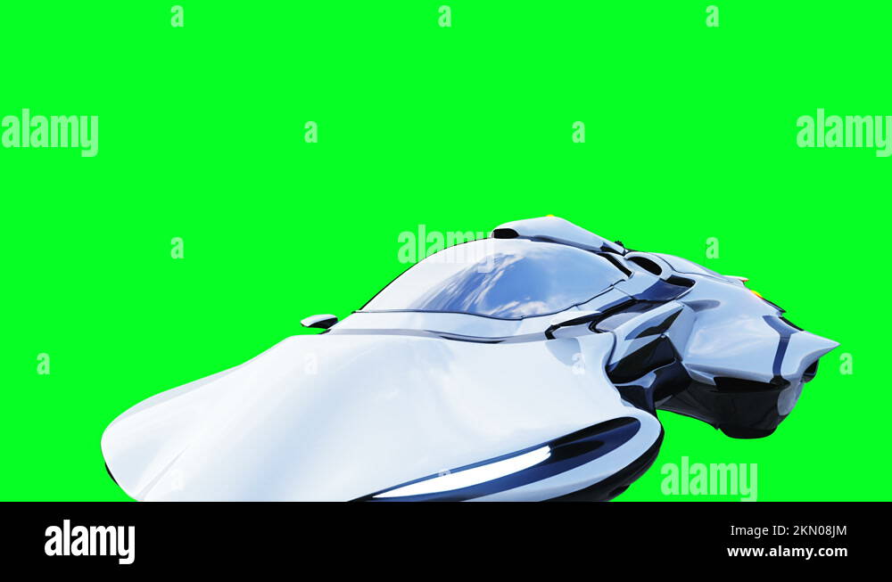 Futuristic sci fi flying car. Realistic 4k green screen animation ...