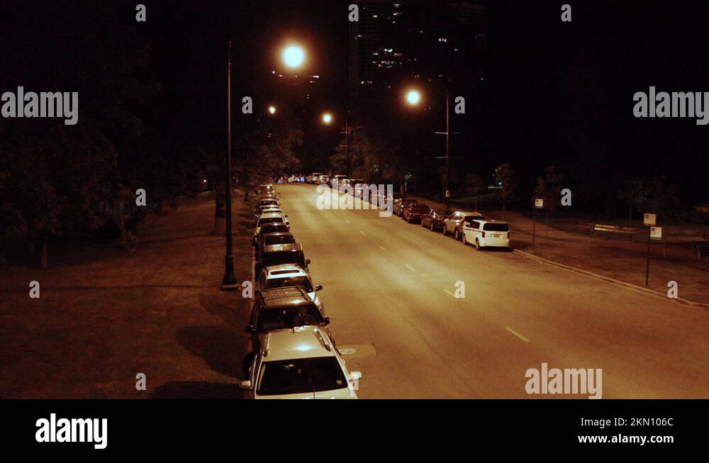Amazing view of an empty city road at night. Street light flickering and a Stock Video Footage