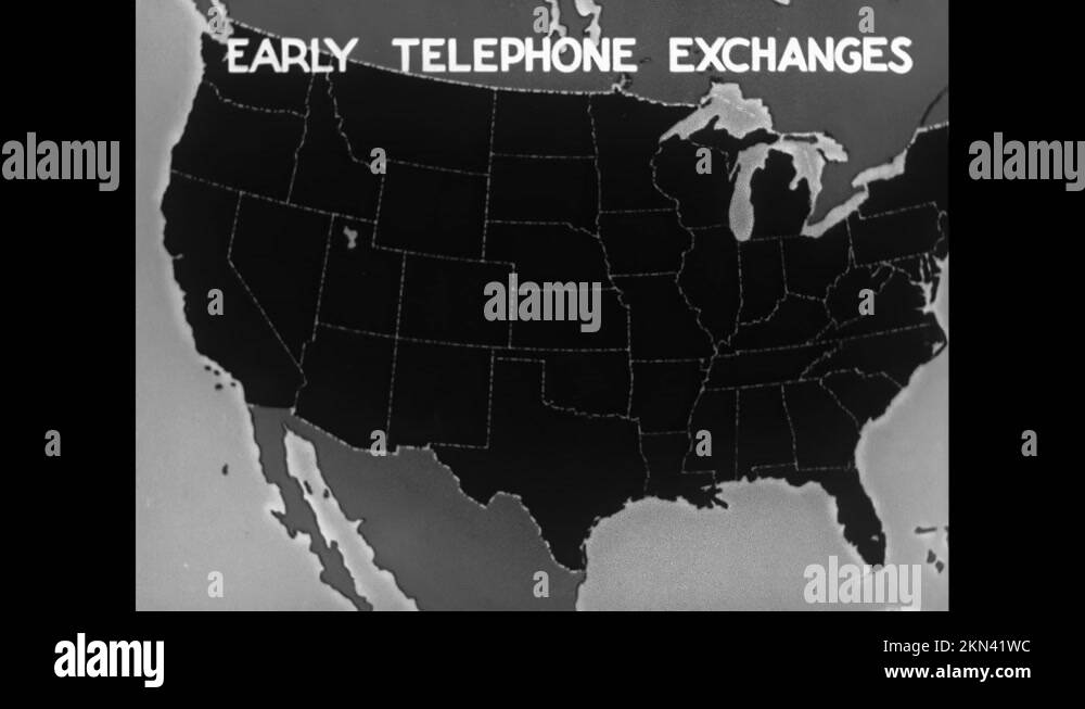 1940s Early telephone exchange map of the United States appears. Dots