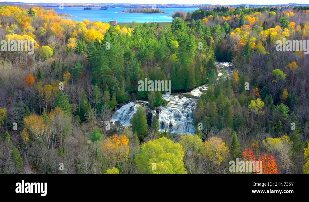 Beautiful Bond Falls in Michigan's Upper Peninsula Stock Video Footage 