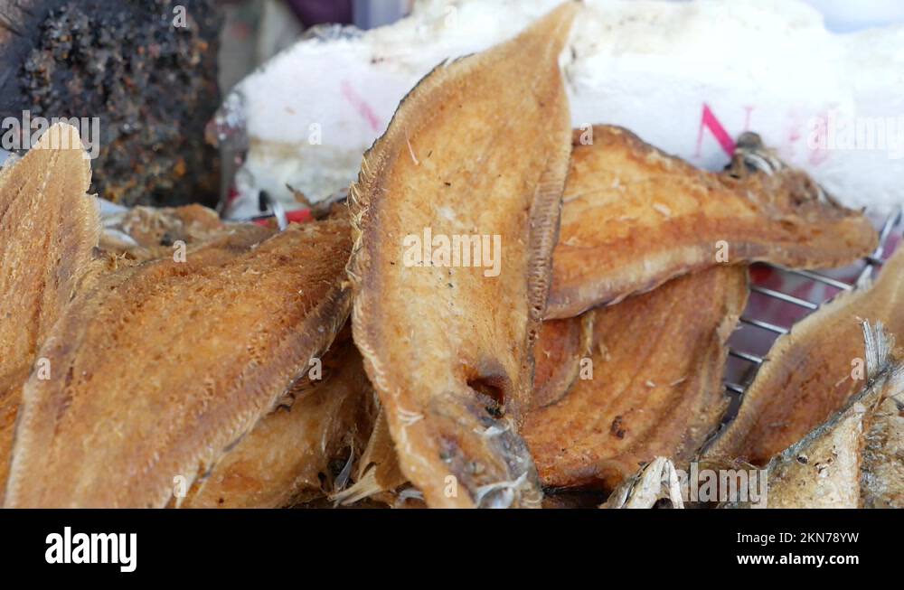 Different Kinds Of Deep Fried Fresh Fish Displaying On The Tray Stock