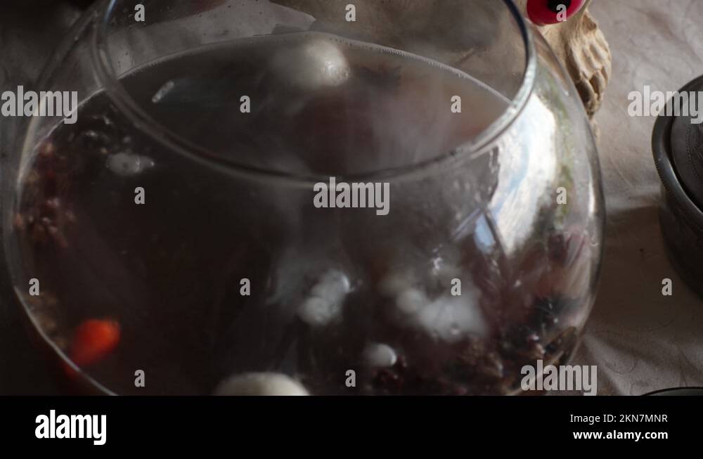 Halloween magic potion bubbling with smoke rising Stock Video Footage