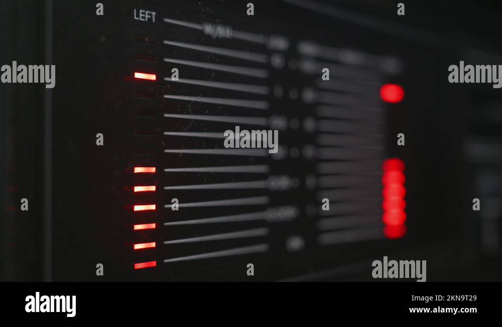 Audio signal levels monitoring sound stereo system. Output level volume
