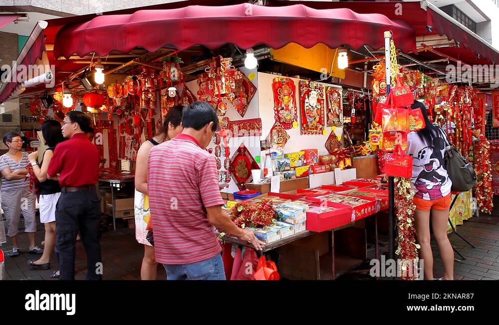 Chinese New Year's Eve in Singapore, Shop Selling Red Decorations, Red