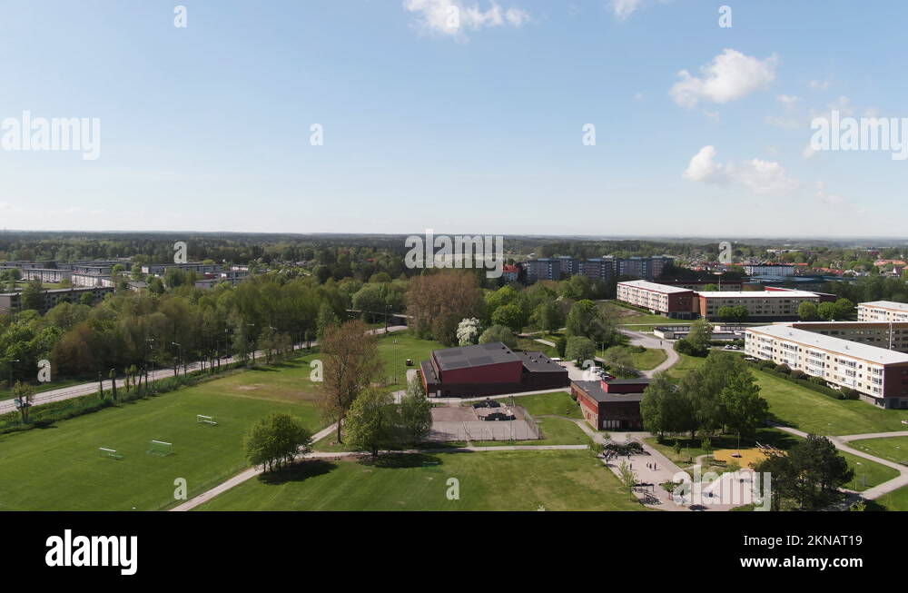 City park and living district with apartment buildings of Norrkoping