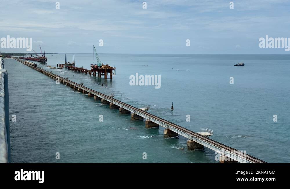 PAMBAN BRIDGE at Rameswaram in Tamil Nadu, India Stock Video Footage