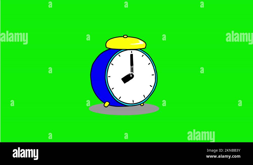 2D animation green screen, hammer breaks alarm clock, kill time. Waking