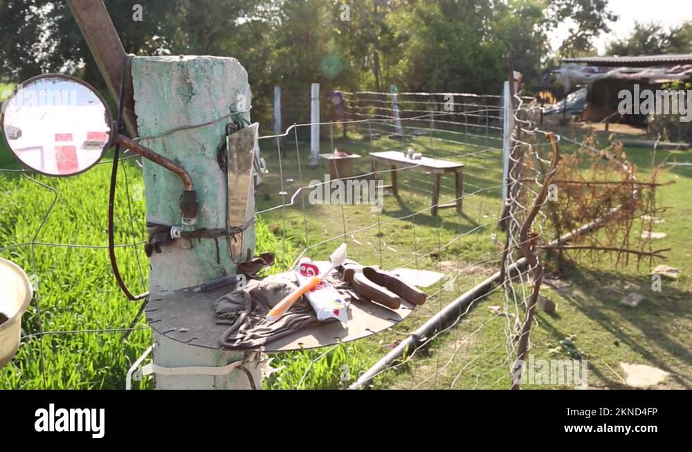 Authentic Indian external openair bathroom of rural village in India