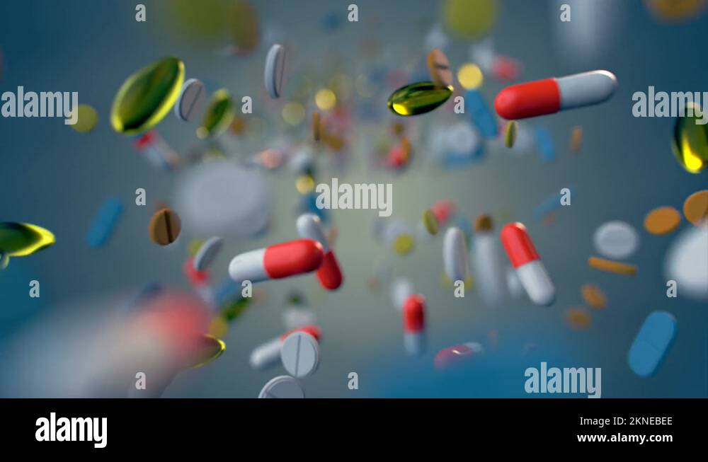 Fly through various pharmaceutical pills 3D render seamless loop
